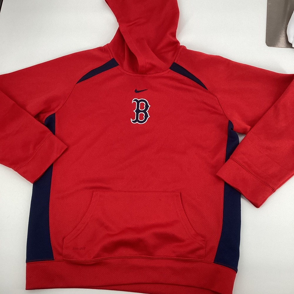 Nike Boston Red Sox Dri-FIT Hoodie Boys Large 16/18 Red Black MLB Pullover - Picture 1 of 5